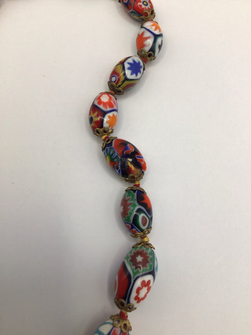 Vintage Oval Millifiore Glass Necklace 14"